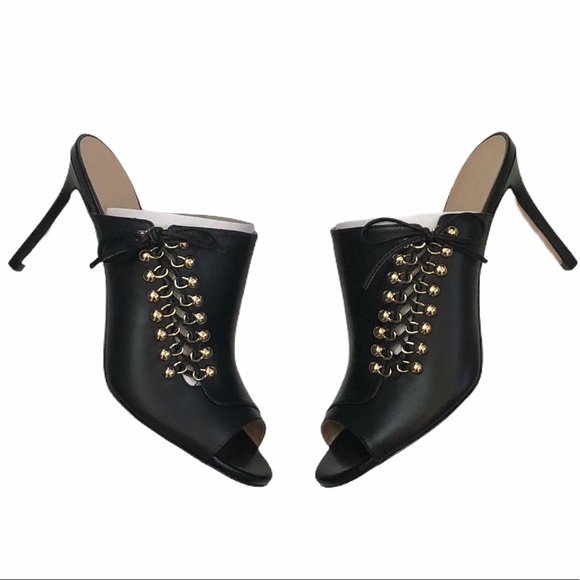 Kurt Geiger Baxter Black Leather Open Toe Side Lace-up Heel Pump Size 39 NIB - Picture 3 of 6